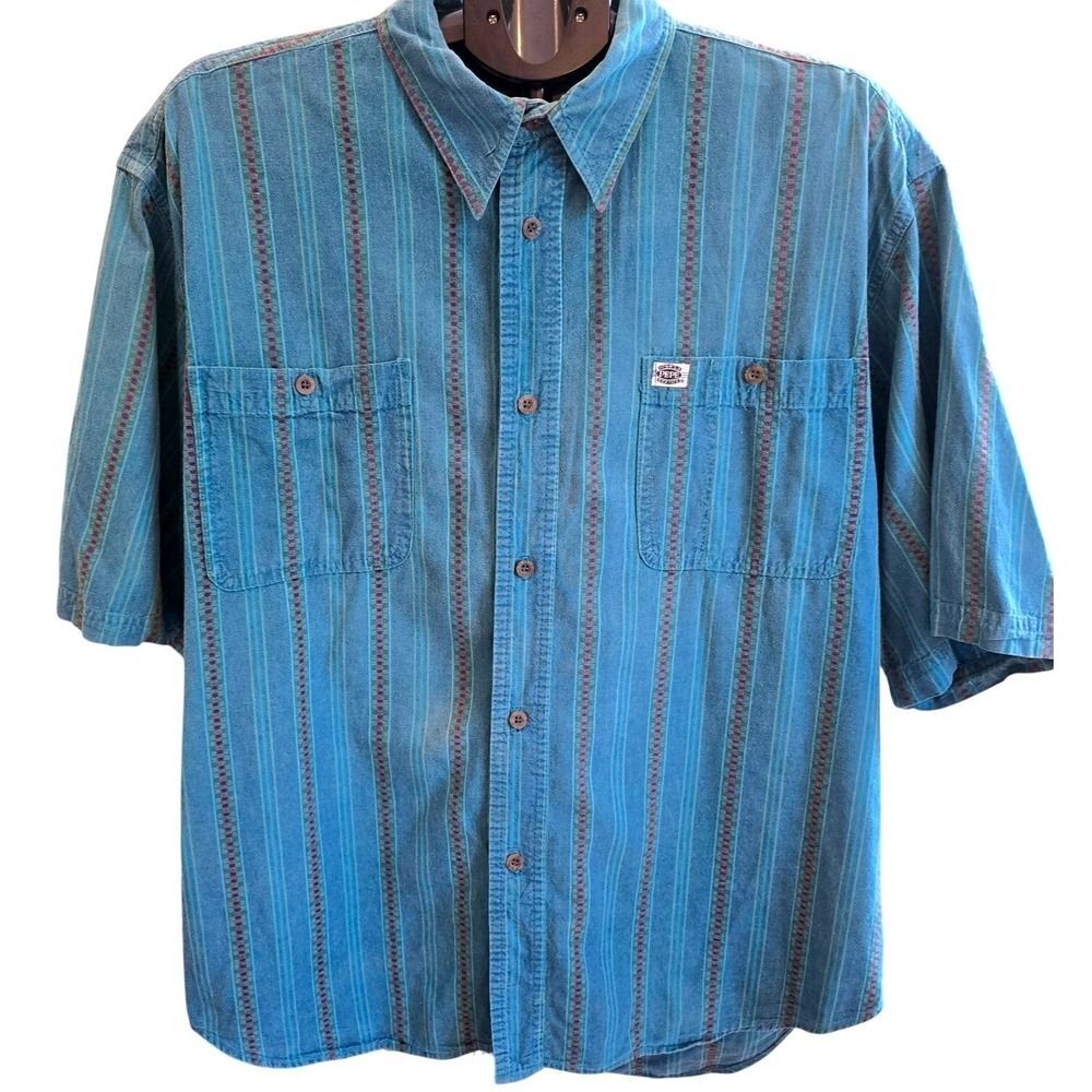 Vintage 90s Pepe Jeans World Service Striped Short Sleeve Shirt Mens XL USA Made